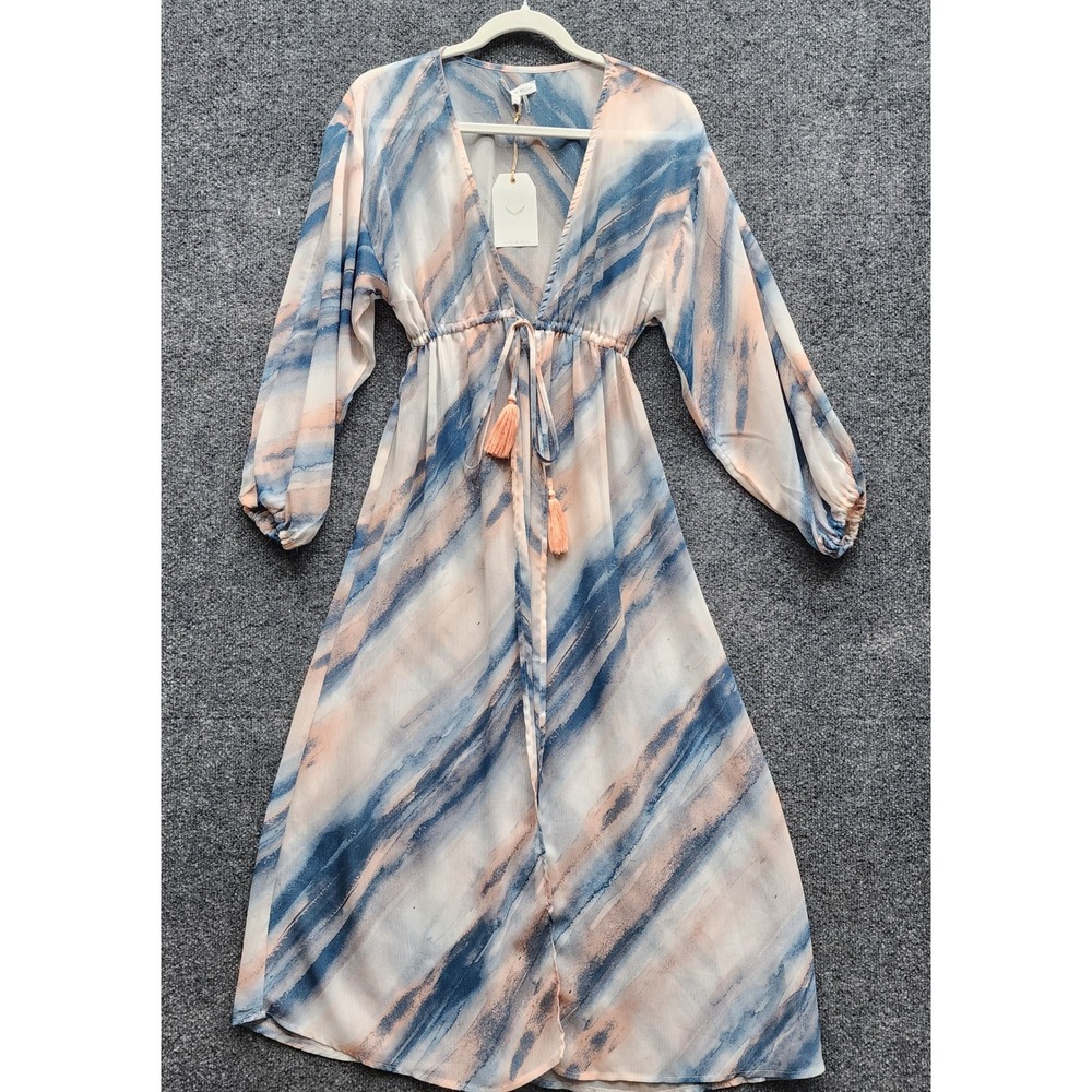 NWT Free The Roses Watercolor Boho Tassel Tie Long Sleeve Maxi‎ Dress XS